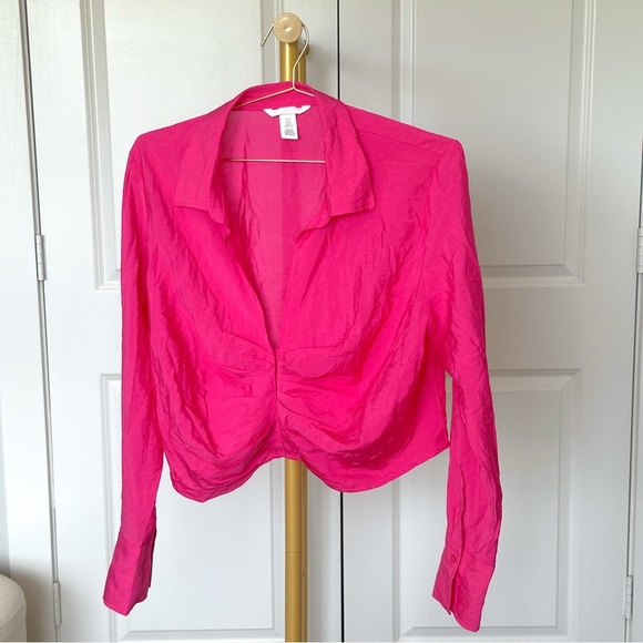 H&M Pink Ruched Long Sleeve Crop Top - Picture 7 of 10